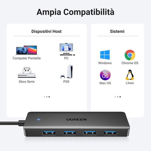 Hub USB 3.0 Con 4 Porte Sdoppiatore Multi USB 3.0 Adattatore USB Alta Velocità 5 - Foto 5 di 12