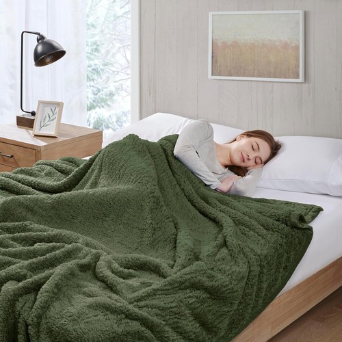 Coperta Berbera Doppia Verde Moderna con Legatura in Velluto - Lavabile in Lavatrice Comfort - Foto 5 di 9