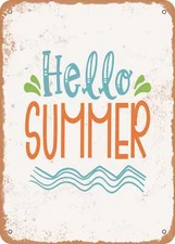 METAL SIGN - Hello Summer - 4 - Vintage Rusty Look