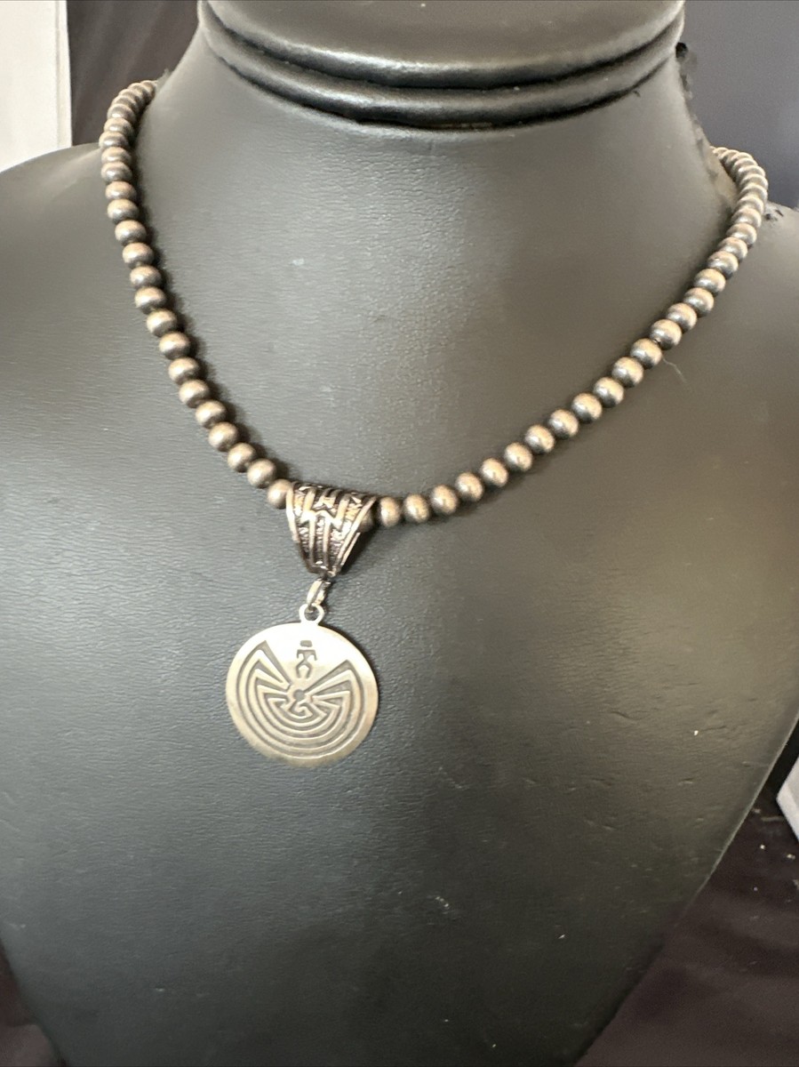 Man in the Maze Hopi Native American Sterling Silver Necklace 