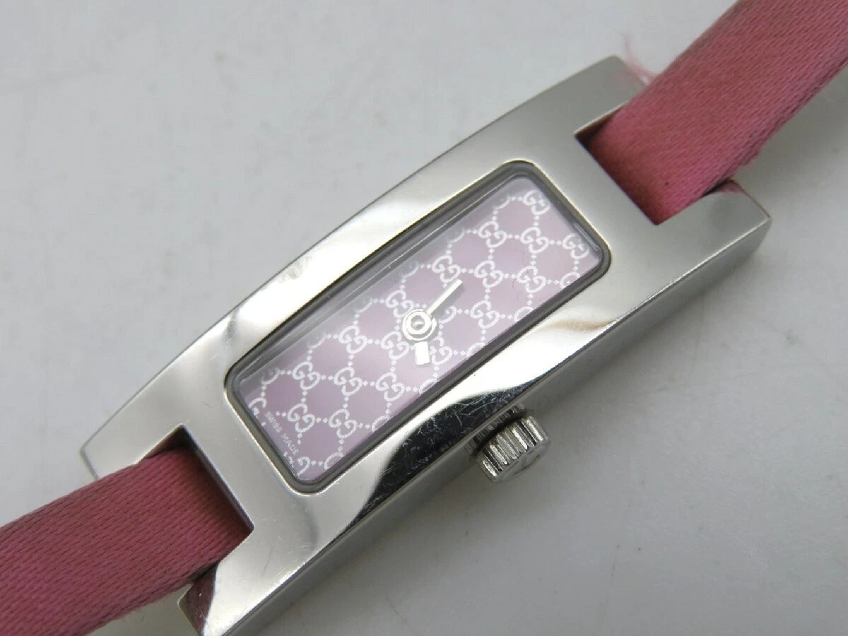 [Exc+5] Montre Femme GUCCI 3900L Cadran Rose Quartz Argenté Occasion Fonctionne