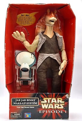 Star Wars Episode I Talking Jar Jar Binks Wake-Up System mit Pit Droid Uhr / Ovp