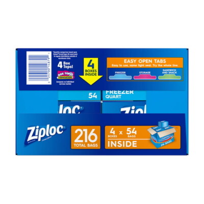 Ziploc Easy Open Tabs Storage Freezer Quart Bags (216 Ct) Great