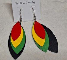 African Pattern Earrings - NO TARNISHING Wood Dangle