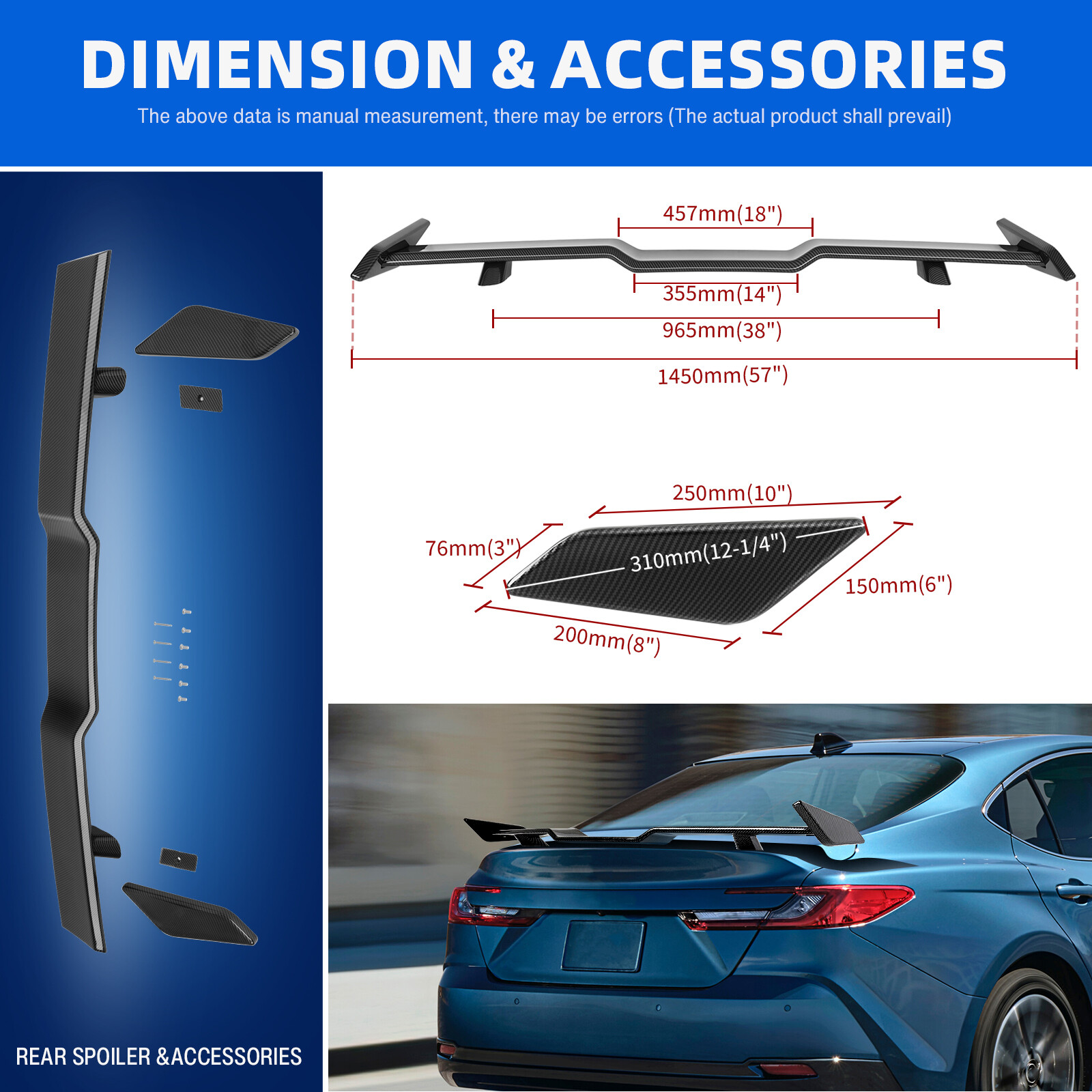 Carbon Fiber 57" Rear Trunk Spoiler Racing Wing For Aston Martin V8 V12 Vantage