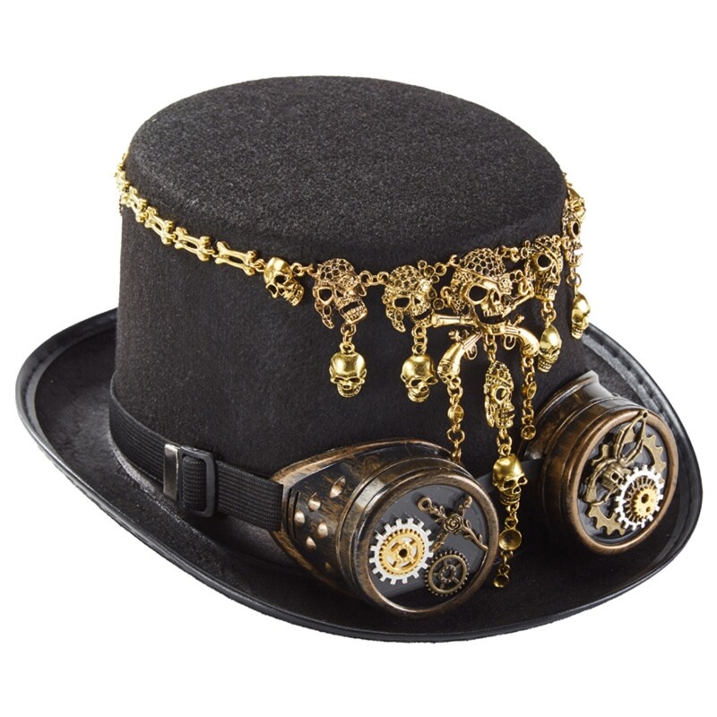 Steampunk Hat Victorian Skull Hat Gothic Gear Chain Top Hat for Fancy Dress