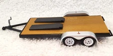 Tandem Axle Flatbed Car Trailer Black White Rims Ramps 1/64 Diorama Diecast Mode
