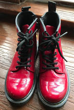 Dr Martens Girls sz 1 Cosmic Glitter Red Leather Combat Boots Air Wair 1460J