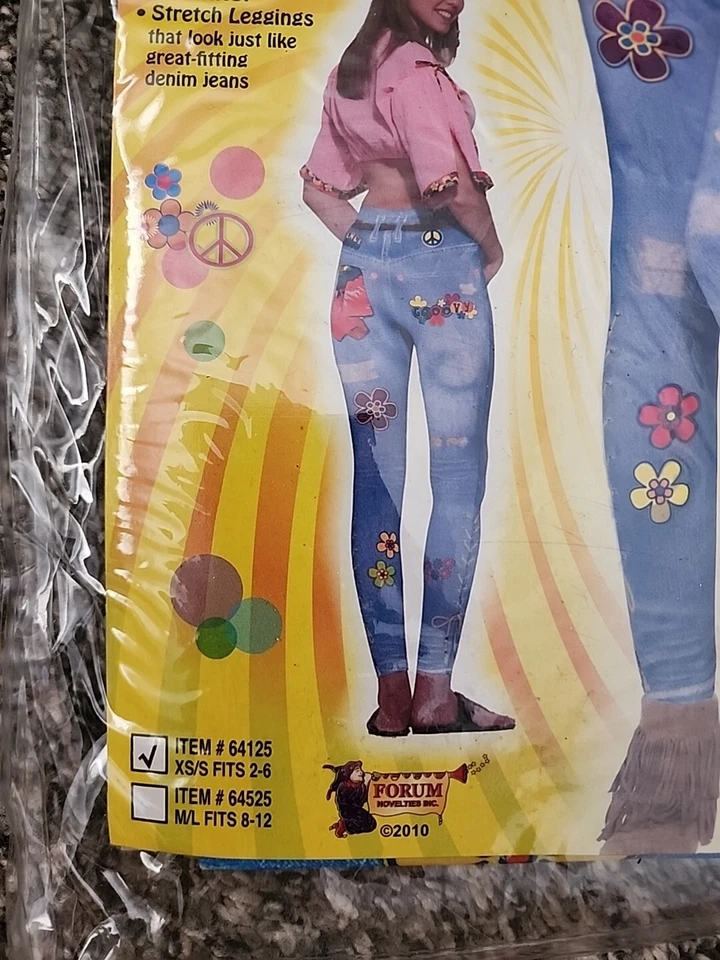 Generation Hippie Jean Leggings Stretchy Groovy Costume Adult Size XS/S - Image 4 of 4