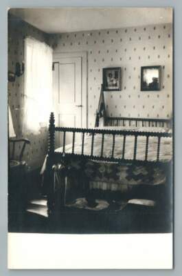 Clara Barton Bedroom Interior~Interesting Wooden Frame RPPC Vintage Photo 50s