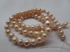 16" Str Freshwater Pearls Potato Side Drill Peach 5-8mm Long Graduated 51 DNG