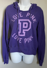 Victoria's Secret Pink Hooded Sweater Sweatshirt Womens XS Purple Long Sleeve
