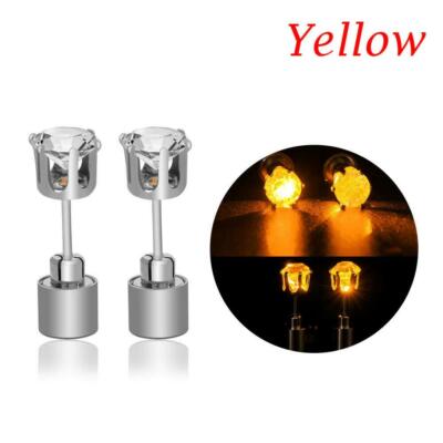 Diona J LED Flashing Cubic Zirconia Stud Earrings – Battery-Powered Christmas Light Earrings – Stainless Steel, Brilliant Cut