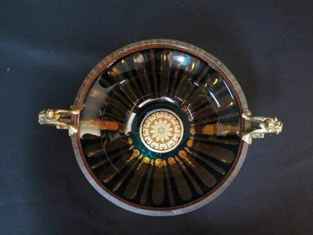 LF44753EC: Cuenco de vidrio de corte de color estilo francés con superposición dorada y montaje de bronce Foto 4 de 4