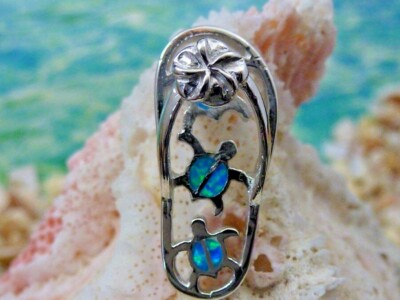 REAL STERLING SILVER FLIP FLOP CHARM WITH BLUE OPAL