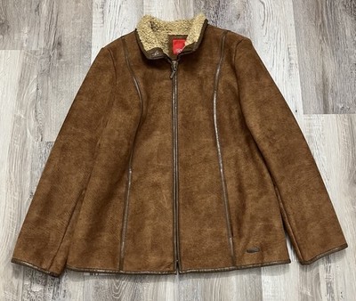 Esprit Faux Suede Jacket With Sherpa Lining Chore Coat Size Large Brown