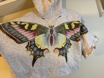 PAPER WINGS Organic Cotton Gray Butterfly Hooded Jacket Girls 7