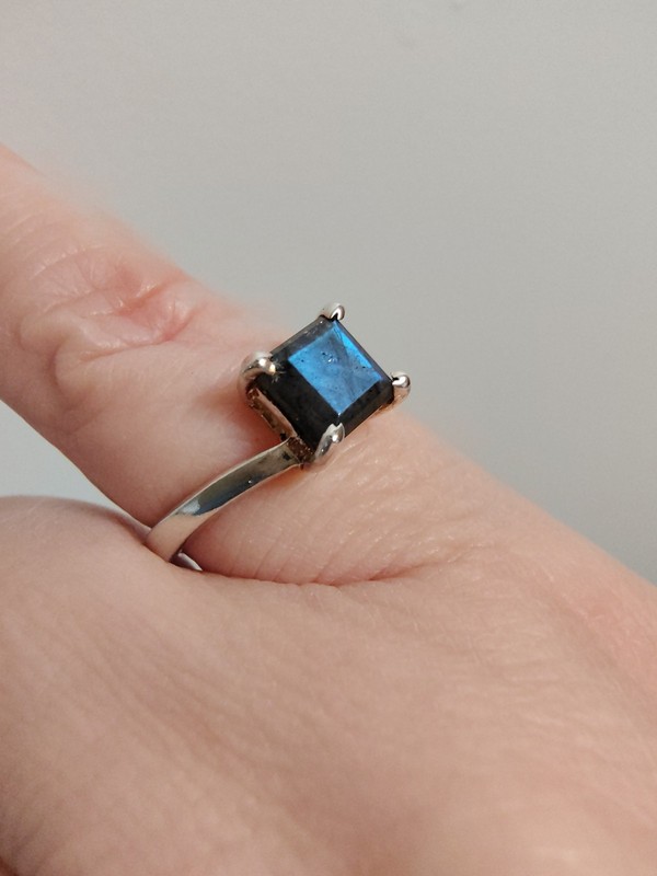 Vintage 925 Sterling Silver Square Labradorite Solitaire Statement Ring Size 7
