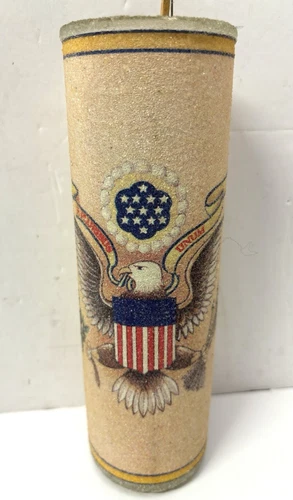 Vintage Sugar Frosted Glass Pillar Candle E PLURIBUS UNUM 9" Federal Eagle