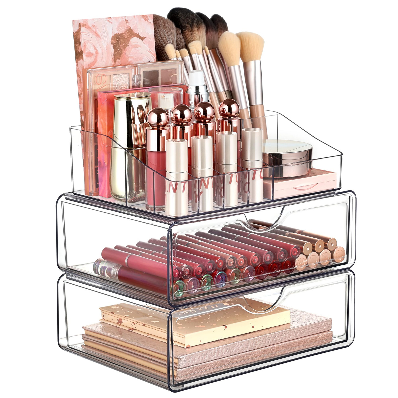 3 Tier Clear Makeup Organizer with Drawer, Cosmetic Storage for Dresser Count...