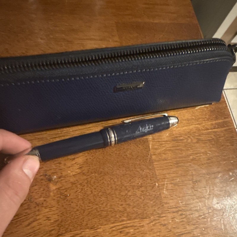 Montblanc Steel Ballpoint Pen Blue Ink with Chrome Trim Used