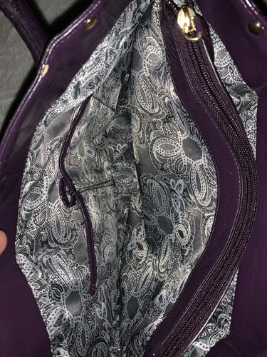 Original by Sharif 1827 Purple Leather Tassel Handbag w Coin Purse/Charm -Flaws - Picture 6 of 9