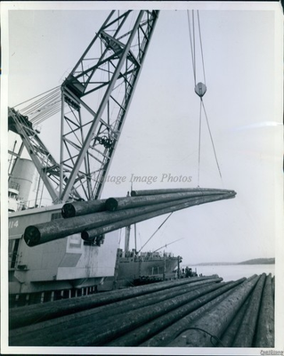 #ad 1968 Seattle Pier 91 Crane Loading Logs Oceanic Wave 8X10 Historic Vintage Photo $28.88