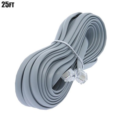 25FT RJ12 6P6C Reverse VOICE Telephone Phone Line Extension Cable Cord 28AWG