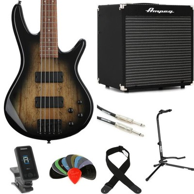 Ibanez Gio GSR205SMNGT Bass Guitar and Ampeg Rocket Amp Essentials Bundle -