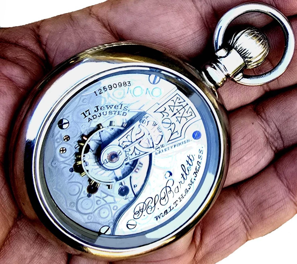 Display Case 18 Size High End Pocket Watch Waltham P.S. Bartlett Working - Image 3 of 4