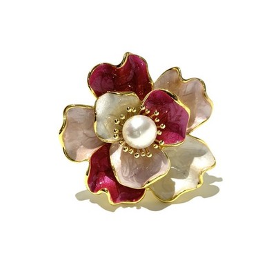 Charming Pink Rose Flowers Pearl Woman18k Gold-plated Brooch Pin Jewelry Gifts