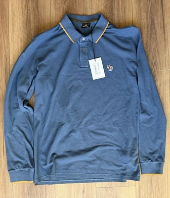 Paul Smith Slim Long Sleeve Zebra Pique Organic Cotton Polo Shirt NWT XL