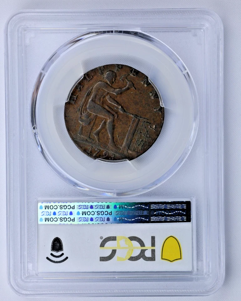 GB 1793 Warwickshire 1/2 Penny Wilkison Vulcan DH-460a PCGS AU50 - Image 3 of 3