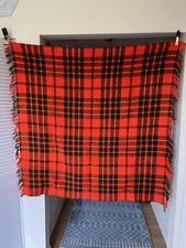 Vintage Woolen Blanket Throw Red Orange Yellow Plaid Cabin Lodge Holiday