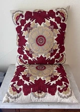 2 Villa by Noble Excellence Embroidered  Pillows 18 X18 90 % Cotton /linen