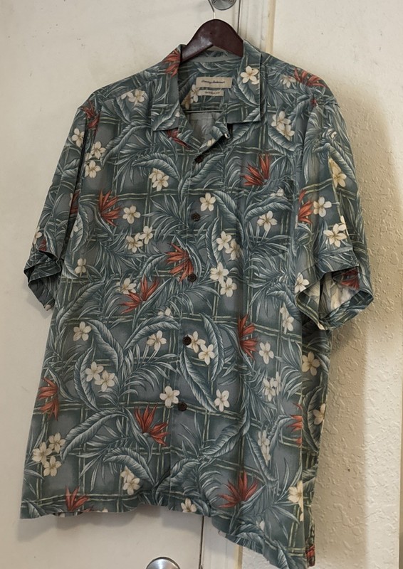 Tommy Bahama Green Short Slv Silk Blend  Hawaiian Camp Shirt XXL
