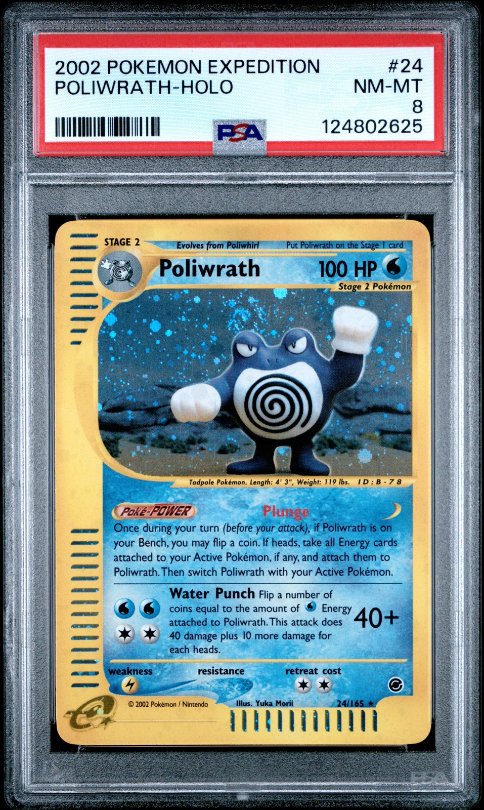 2002 POKEMON EXPEDITION #24 POLIWRATH-HOLO PSA 8