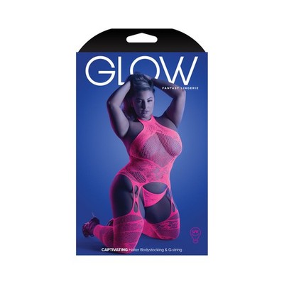 Fantasy Lingerie Glow Hypnotic Cut-Out Criss-Cross Panel Bodystocking Neon Pink