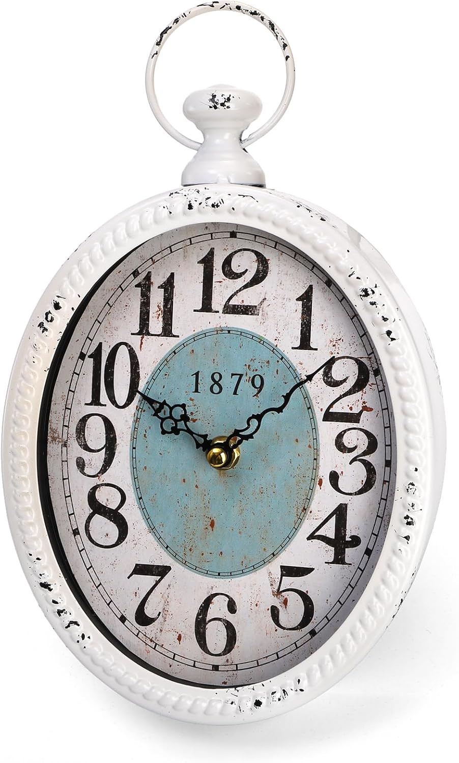 Oval Retro Wall Clock, Rustic Silent Clocks, Elegant Vintage Style, White Antiqu