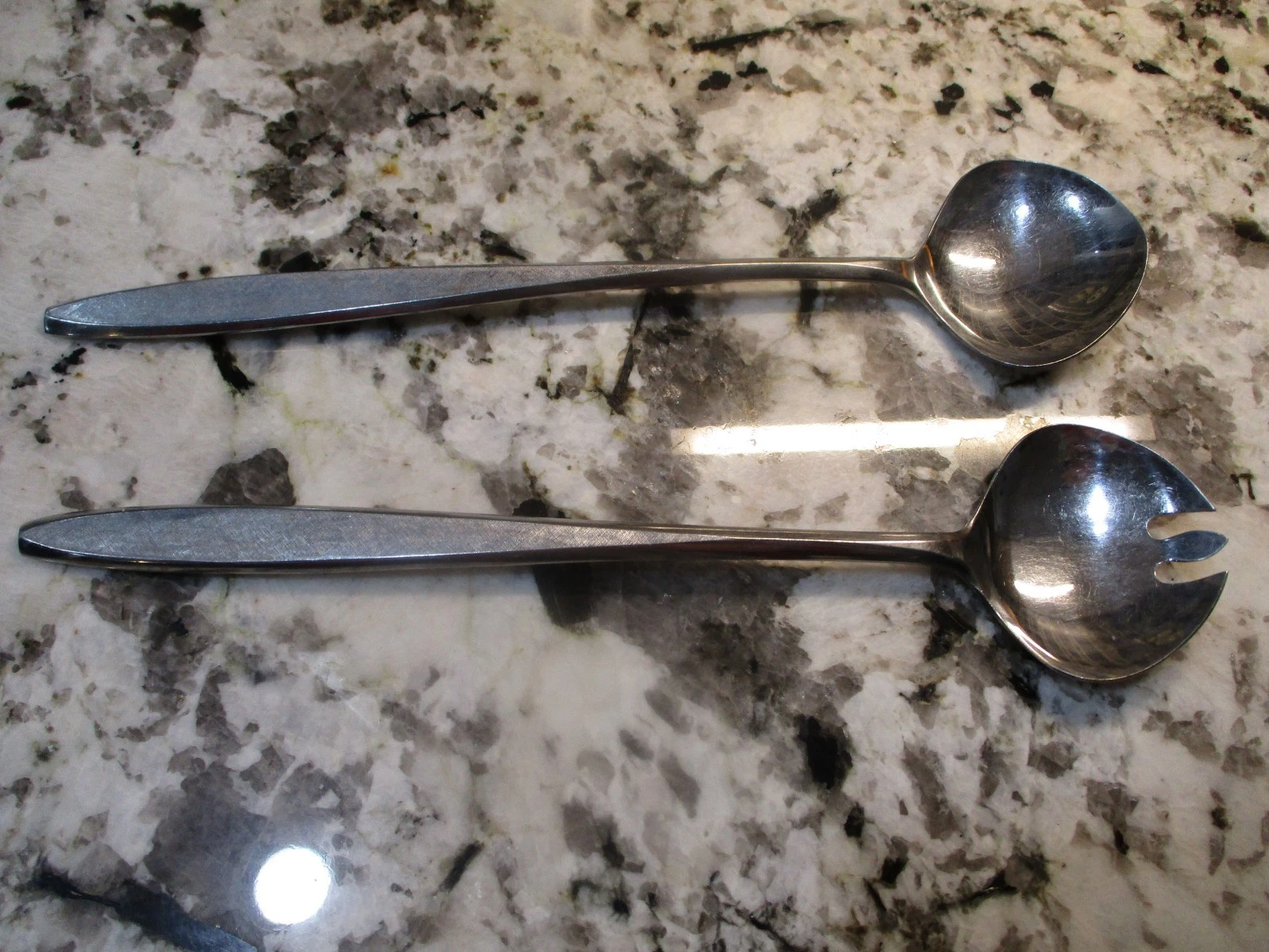 Vintage Ekco Eterna Corsair Stainless Long Salad Serving Utensils - 12 1/4 inch