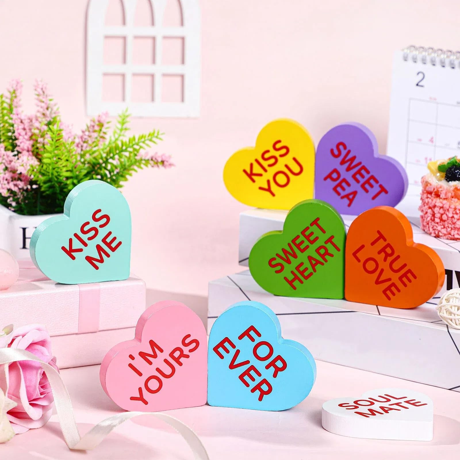 8 Pcs Valentine's Decor Conversation Hearts Candy Heart Table Decorations Sig... thumbnail 4