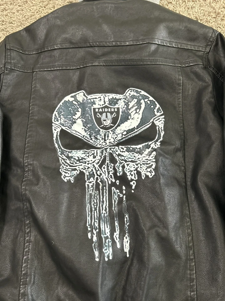 NFL Oakland рейдеры мужской маленький черный Moto серый искусственной кожи 2way логотип куртка - Изображение 4 из 4