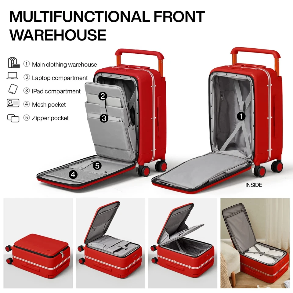 Carry On Luggage 20'' Suitcase with Front Laptop Pocket, Wide Handle Rolling ... - Image 3 of 4