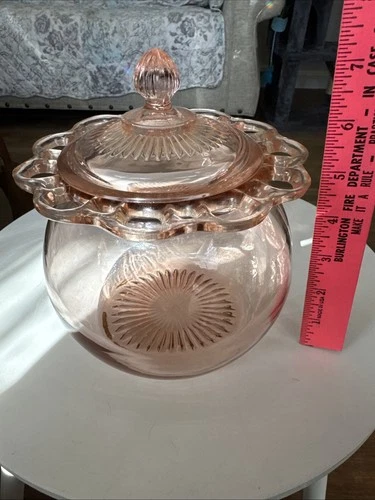 Anchor Hocking Old Colony Open Lace Pink Depression Glass Cookie Biscuit Jar