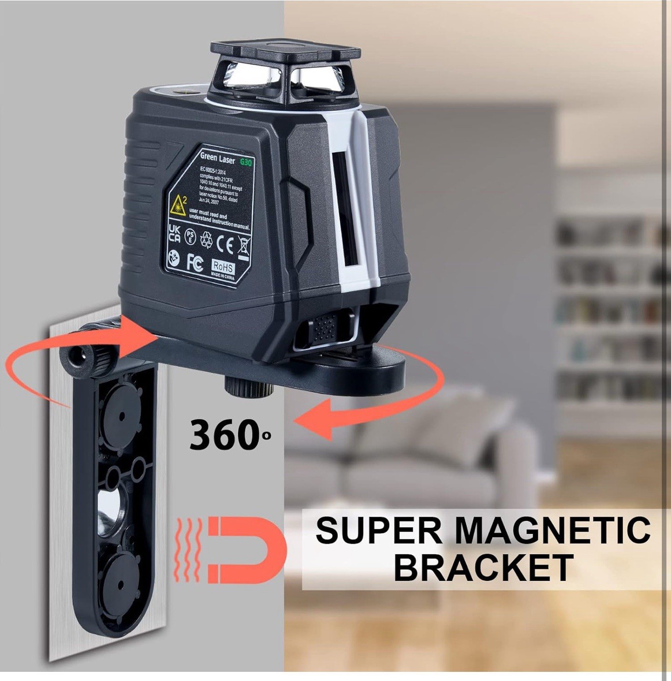 Firecore 360° Self Leveling Cross Line Laser Leveler with Pluse Mode Green Laser