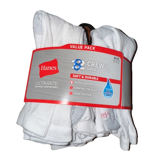 Hanes men's Ultimate Crew Socks 8-pack 6-12 - Picture 3 of 5