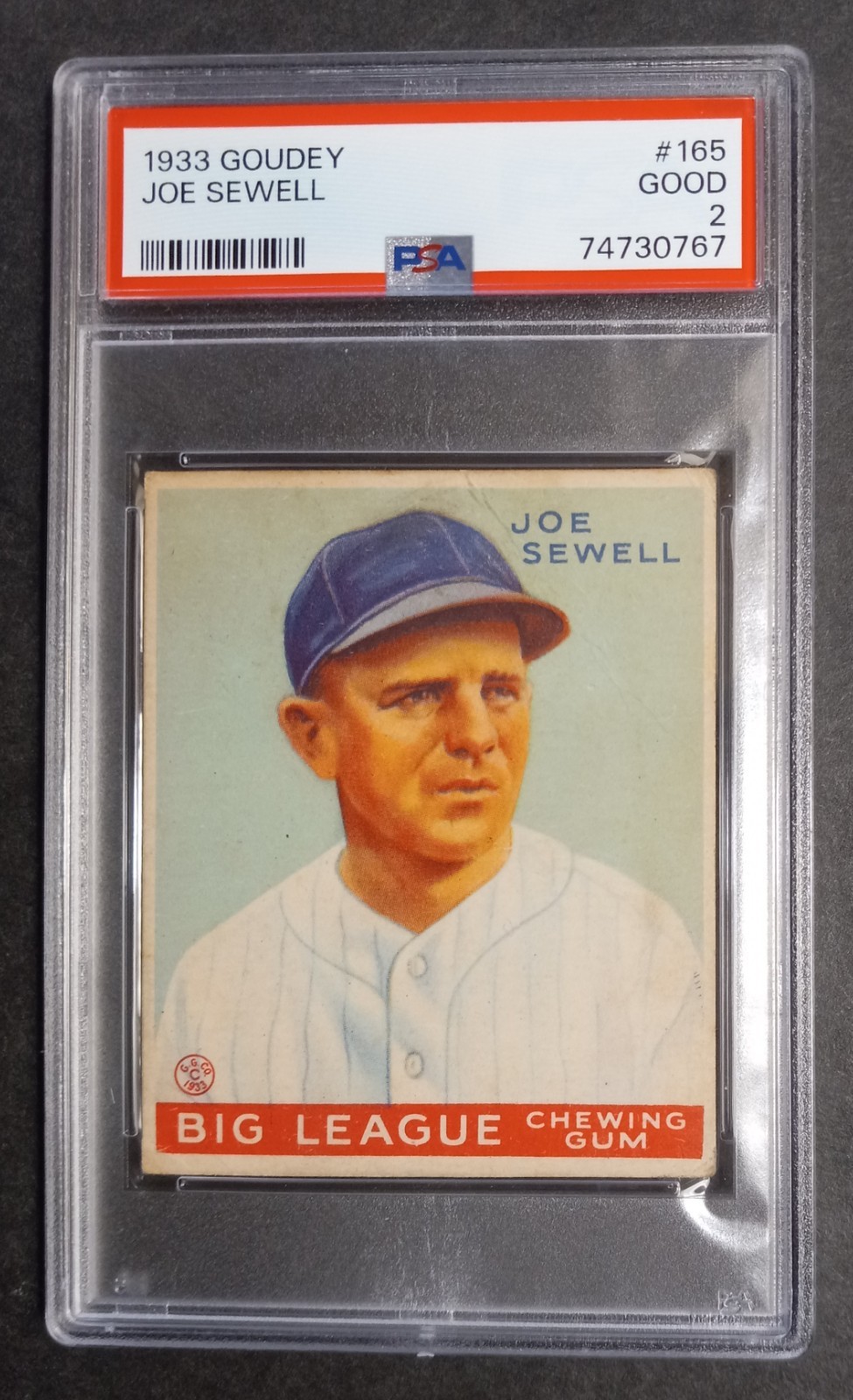 1933 Goudey - #165 Joe Sewell - HOF - PSA 2 GOOD