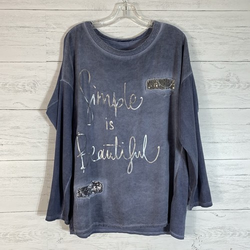 Simple is Beautiful blue distressed/sequin tunic made in Italy OS - Picture 1 of 10