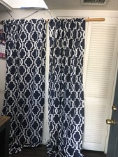 Navy Blue White Trellis Window Curtain Panels 100 Cotton 53x93" Set of 2 NWOT