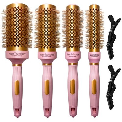 Qibiyuu Round Brush Set For Blow Drying- 4 In 1 Round Brush Section Clips -